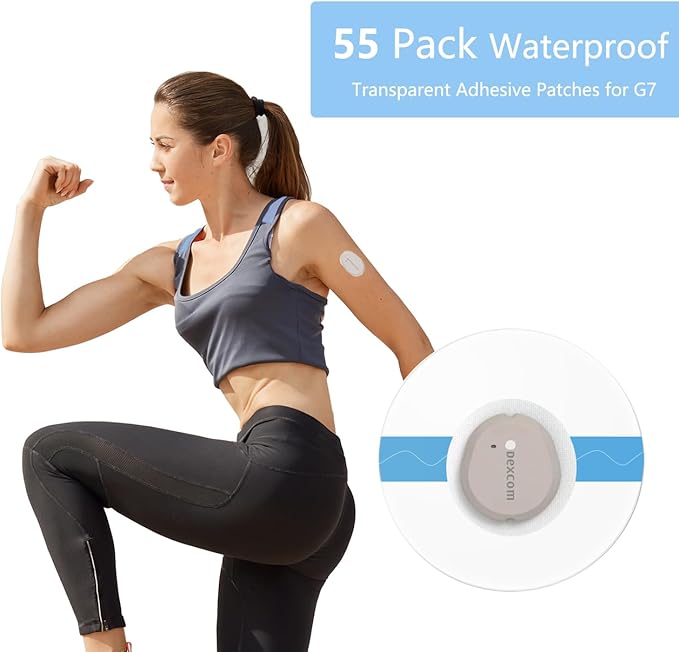 G7 Over Patches Waterproof - 55 Pack Adhesive Patches for G7＆Stelo-Transparent Sensor Cover for Continuous Glucose Monitor,Without Hole On the Center-HECHUAN