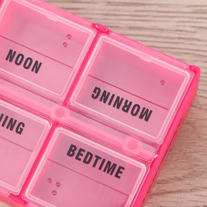 7-Day Weekly Pill Organizer with 28 Compartments 4 Daily Sections Colorful Medicine Box with Push Button Lids for Easy Medication Management at Home