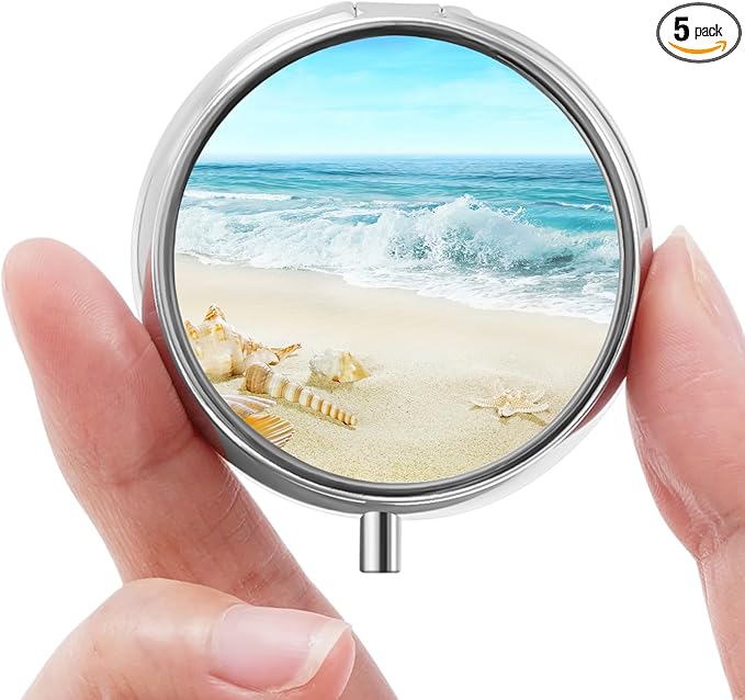 Mini Pill Box, Small Pill Box, Portable Pill Box, Cute Pill Organizer for Vitamins, Medications, Fish Oil and Supplements (Whelk)
