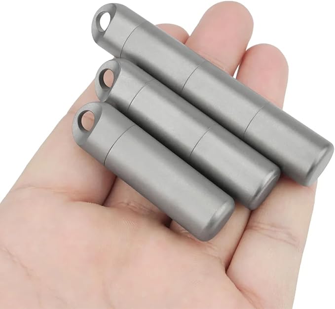 Titanium Pill Holder Keychain for Travel, Waterproof Pill Case Organizer with Silicone Sleeve, Portable Metal Medicine Container Bottle with Detachable Layers for EDC, Men, Women (M 2 Layer)
