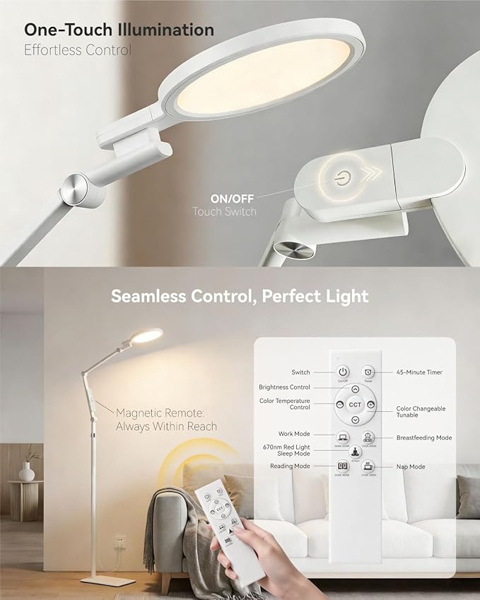 Light Therapy Lamp, 2-in-1 Sunlight & Red Light Therapy Lamp, UV-Free Sun Lamp,Adjustable Brightness & Color Temperature for Reading and Relaxation in Bedroom. (Classic White)