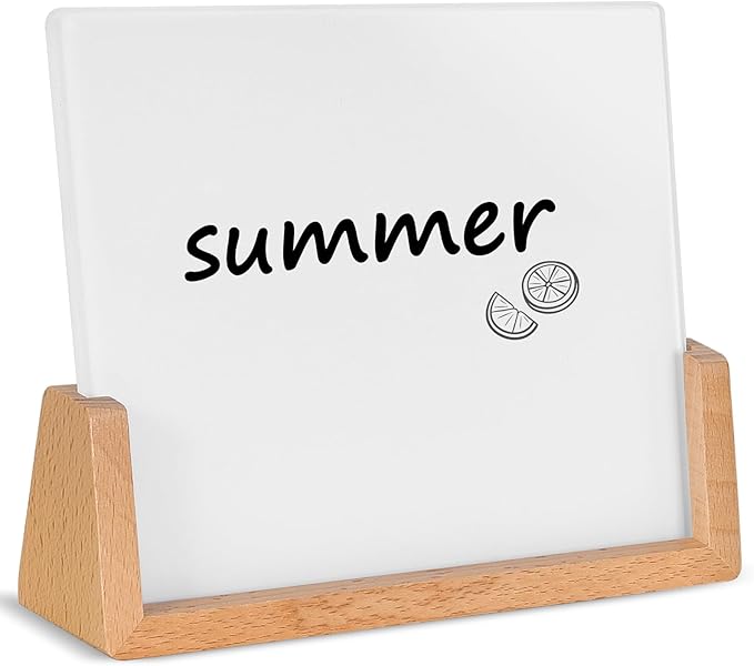 Desktop Glass Dry Erase Board with Solid Wood Base, Memo Whiteboard, Writing Note Pad, Mini Glassboard for Tabletop Display(Rustic Base,Glass)