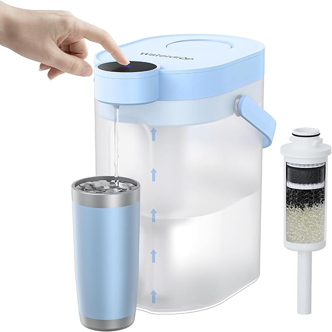 Waterdrop FreshTaste Electric Water Filter Pitcher, Rechargeable Powerful Dispenser, 17-Cup Instant Countertop Purifier, Reduce Chlorine, Lead, Copper, Purify, Soften Water, Blue, Does not Lower TDS