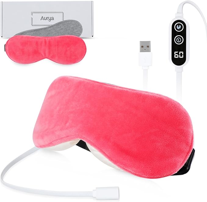 Aurya Heated Eye Mask for Dry Eyes, Warm Eye Compress Mask with Temp & Timer Setting, Eye Heating Pad for Blepharitis, MGD, Migraine, Stye, Chalazion Alleviation, Medium (8.85×3.35 in)