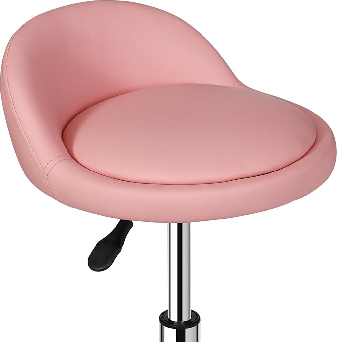 HomGarden Adjustable Hydraulic Rolling Swivel Stool for Massage Salon Office Facial Spa Medical Tattoo Chair Stool w/Backrest Cushion & Wheels (Pink)