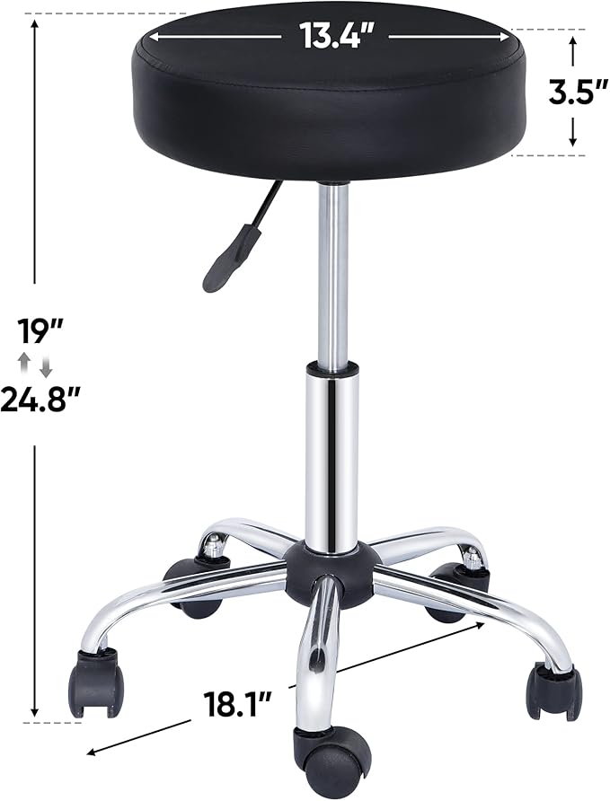 LEMY Salon Stool and Tattoo Chair Hydraulic Adjustable Rolling Stool,360° Swivel with PU Leather Seat and Sturdy Metal Base for Spa Massage Esthetician Nail Technician