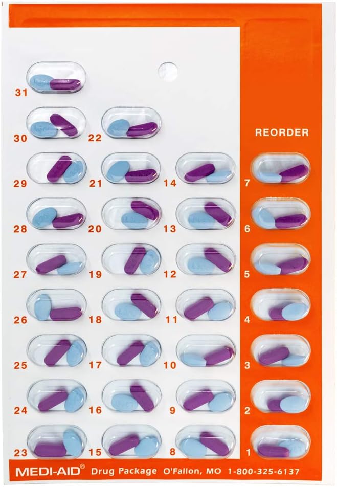 Color Coded Monthly 31 Day Medication Blister Cards Cold Seal - Use Colors for Daily, AM/PM, 3X, 4X, 5X a Day Pill Organizer (6 Pack Orange)