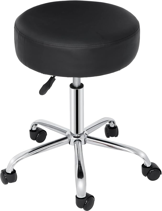 ZenStyle Salon Stool Tattoo Chair Medical with Wheels, PU Leather Adjustable Height Swivel Stool with Backrest for Spa, Massage, Office, Home and Bar Use, Black (Unbacked)