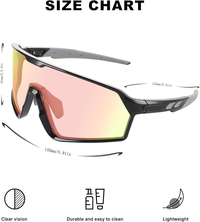 BangLong Photochromic Cycling glasses for Men Women, Clear Running MTB Sunglasses UV Protection