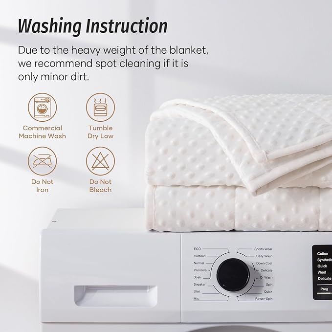 Wemore Minky Dot Weighted Blanket for Adults Queen Size 20 lbs, Soft Heavy Blanket for Stress Relief and Sleep Promotion, Breathable Blanket for All-Season with Glass Beads, White 60 x 80 inches