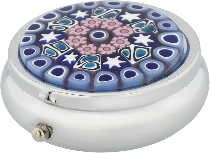 Glass Of Venice Murano Millefiori Pill Box - Silver Round