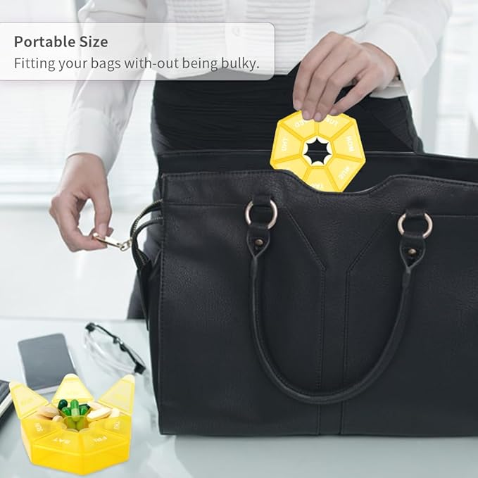 Pill Organizer 2 Pack - Weekly 7 Day Small Case for Medicine, 1 Time a Day Container, Travel Holder (Yellow)