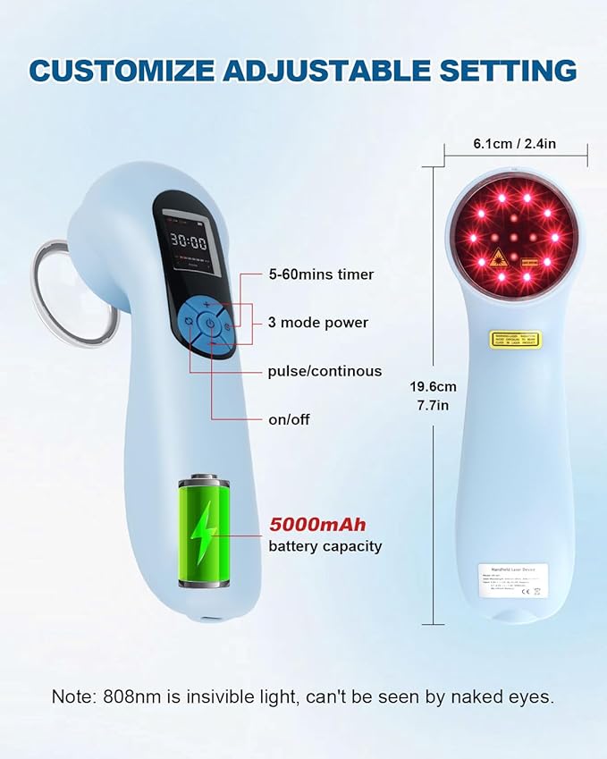 LLLT Cold Laser Therapy Device with Protective Magnetic Cover, 5 * 808nm & 10 * 650nm Human/Vet Handheld Infrared Red Light Therapy, Pet Dogs Treatment Device for Muscle Pain Relief & Improve Healing