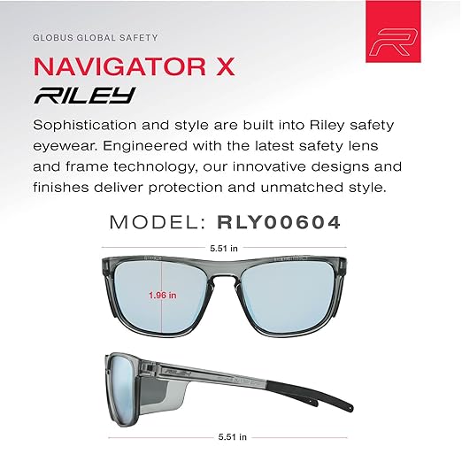 Riley Navigator X Safety Glasses – Anti-Fog, Scratch/Impact Resistant & UV Blocking, Lightweight Full-Frame for Work, Outdoors, & Active Lifestyles, Arctic Blue Mirror/Gray