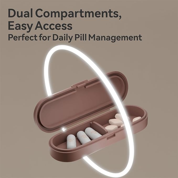 Tiny Magnetic Pill Organizer Case for Refrigerator, Mini Fridge-Mounted Pill Holder for Kitchen, Small Medicine Box for Home with 2 Compartments