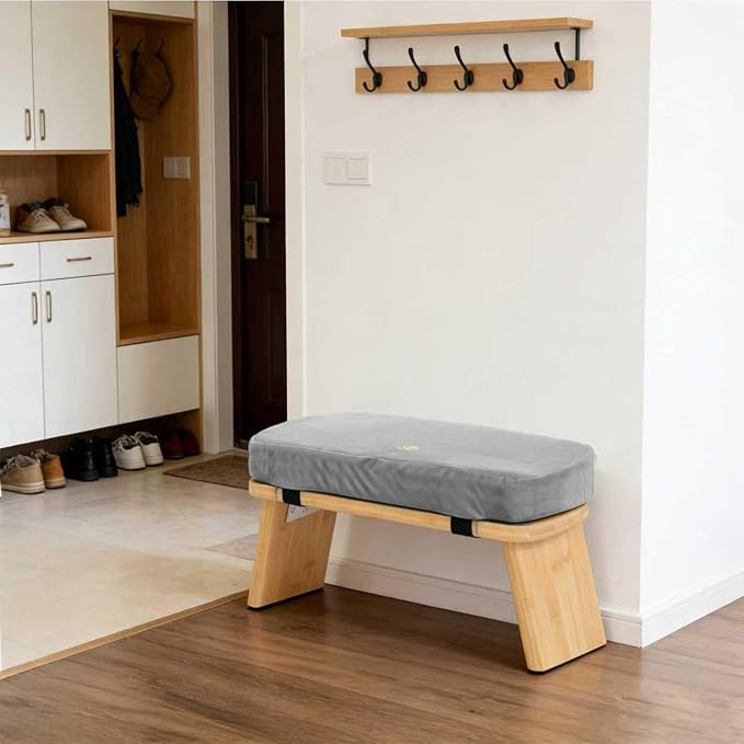Meditation Bench, Bamboo Meditation Stool, Folding Kneeling Meditation Bench, Seiza Prayer Bench, Prayer Bench with Meditation Cushion, Kneeling Stool(Grey-Bag)