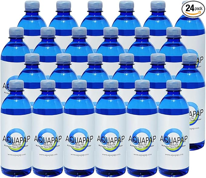 AQUAPAP 16.9 Ounce 24 Pack | 2 Month Supply | Clean Vapor Distilled CPAP Water | 2-3 Nights per Bottle |for use with All Sleep Machines