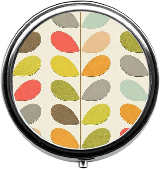 Multi Stem Orla Kiely Folio Custom Fashion Pill Box/Pill Case-Round Pill Box/Case- Three-Compartment Pill Box/Pill Case …