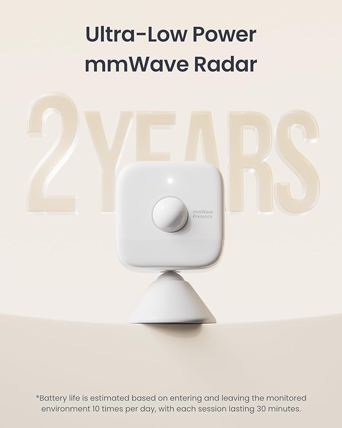 SwitchBot Smart mmWave Radar Motion Sensor, Bluetooth Presence Sensor with Dynamic Detection & Zone Positioning, Compatible with Alexa, HomeKit & Apple Home via SwitchBot Hub (Presence Sensor)