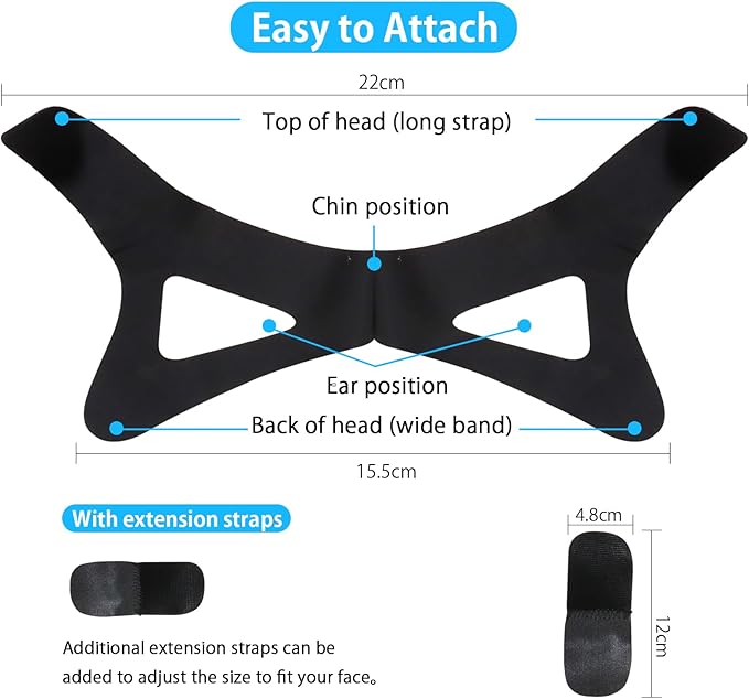 Chin Strap for Sleeping,Anti Snoring Chin Strap for CPAP Users,V-Line Lifting Mask,Adjustable and Breathable Chin Strap-Keep Mouth Closed for Effectively Reduce Snoring (Black-White)