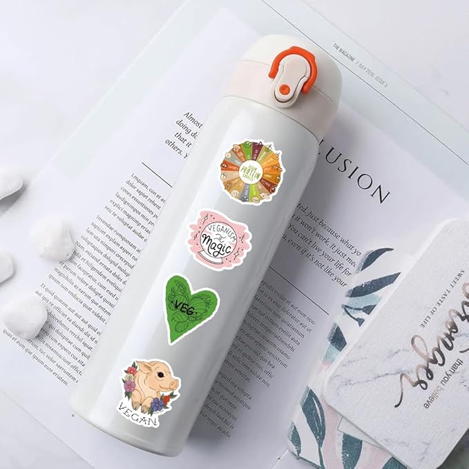 106Pcs Vegan Stickers, Waterproof Vinyl, Vegan Lifestyle and Food Stickers(Vegetarian), Suitable for Water Bottles, laptops, Mobile Phones, Diaries, Skateboards, scrapbooks, Bumper Stickers