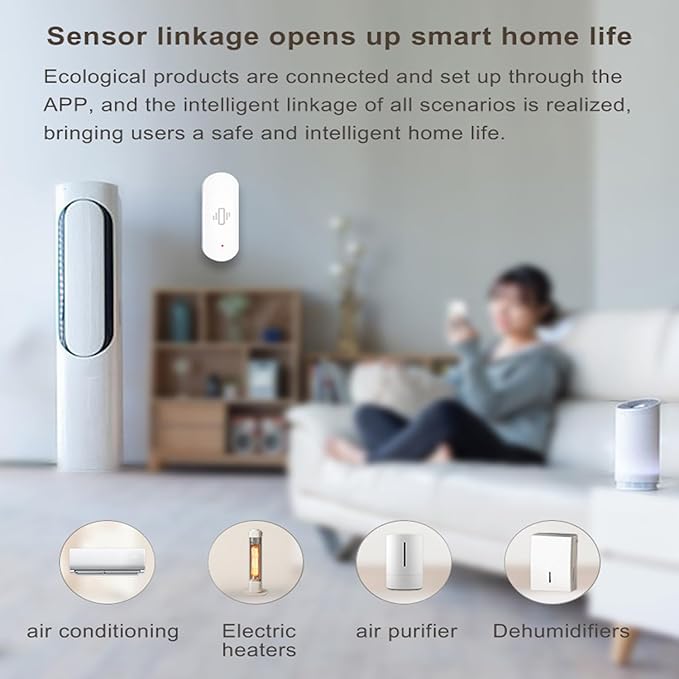 Smart Vibration Sensor: Wireless Glass Break Detector, WiFi Door Sensor with App Alerts, Adjustable Sensitivity, Glass Break Security Sensor for Alarm System and Smart Home Automation (4-Pack)