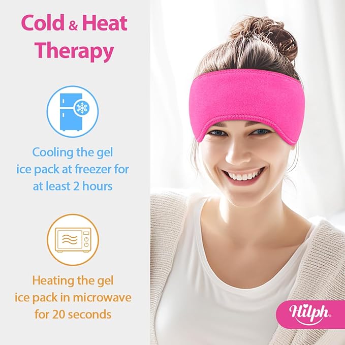 Hilph Headache Ice Pack Migraine Ice Head Wrap, Reusable Head Cold Pack Forehead Ice Pack for Migraine Relief, Headache Tension, Sinus Pain, Chemo, Stress Relief (Red)