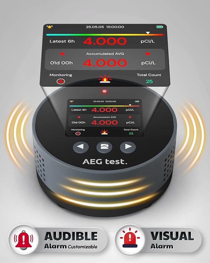 HOUND-1085 Radon Detector for Home, Basement & Nursery, Long-Term Continuous Radon Monitor for Family Lung Health, Rechargeable with 45-Day Battery Life, Audible/Visual Alarms, pCi/L or Bq/m³