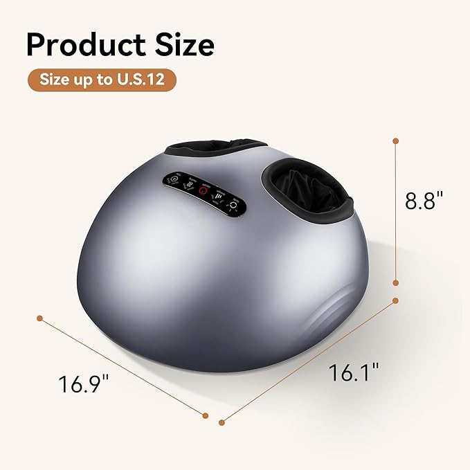 Foot Massager with Heat & Compression, Patented Scissor-Hand Shiatsu Core for Deep Kneading, 131°F Constant Heat, 3 Modes, Adjustable Intensity, Fits Up to Men’s 12