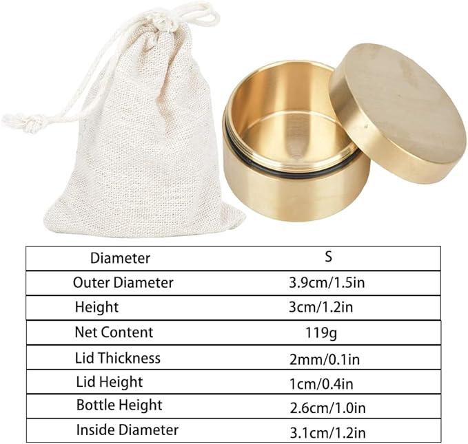 Watris Veiyi Round Shape Brass Pill Case, Metal Jewelry Storage Box, Sealed Coin Storage Box, Waterproof Mini Accessories Container for Outdoor Travel Home Office School(S)