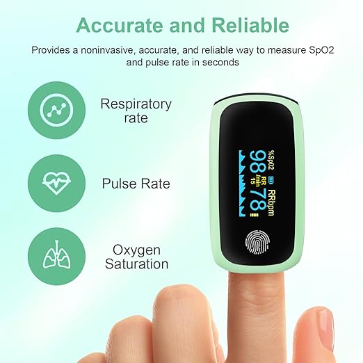 Pulse Oximeter, Rechargeable Fingertip Pulse Oximeter, pulse oximeter with respiration, respiration rate monitor, oximeter finger with pulse ox for Sports Aviation Use Only green