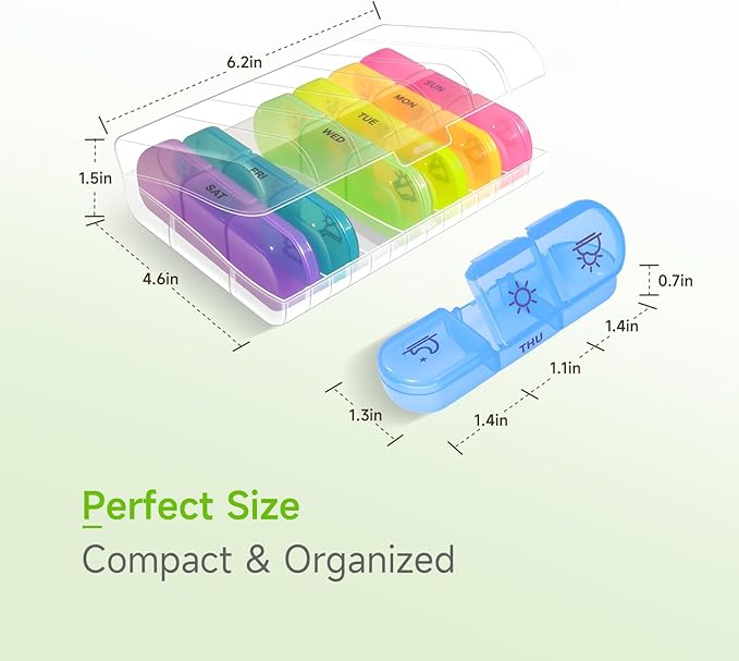 Weekly Pill Organizer 3 Times a Day – 7 Day Medicine Pill Organizer and Travel Pill Box with Large Openings, Elegant Pill Case for Easy Use – Morning Noon Evening Compartments for Pills, Vitamins