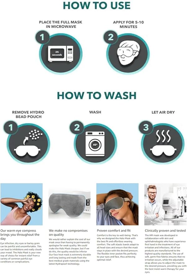 Heated Eye Compress for Dry Eyes – Reusable Microwaveable Moist Heat & Cold Compress with Hydrogel Beads – Soft Comfortable Warm Therapy for Puffy Eyes, Styes, Migraines – Sleep Mask with Pouch