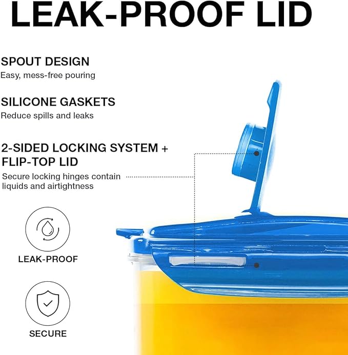 LocknLock Aqua Fridge Door Water Jug with Handle BPA Free Plastic Pitcher with Flip Top Lid Perfect for Making Teas and Juices, 2 QT, Blue (Pack of 5)