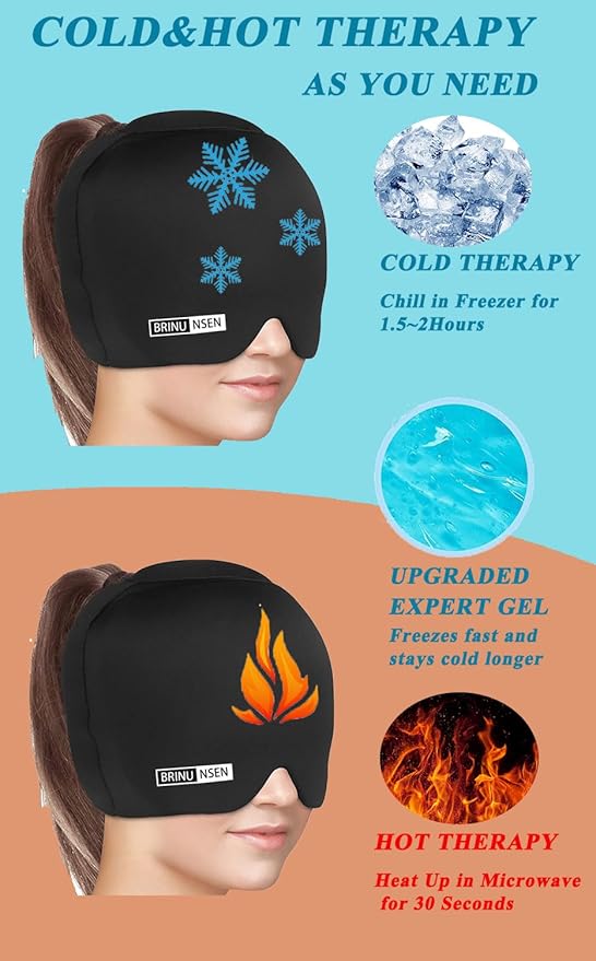 Gel Ice Head Wrap,Headache Relief Hat/Migraine Relief Hat Cold Compress,Migraine Relief Hat for Tension Puffy Eyes Migraine Relief Cap for Sinus Headache and Stress Relief