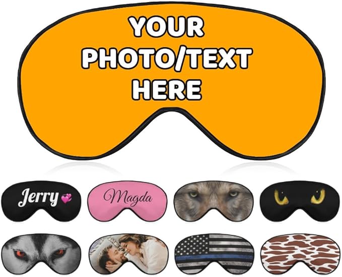 AMAPARK Custom Eye Mask for Sleeping Personalized with Picture Text Logo Sleep Masks Gift for Wedding Anniversary Party Favor, Orange