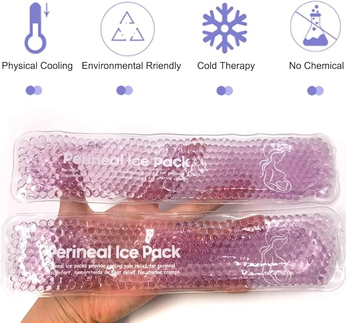 Reusable Perineal Ice Packs for Postpartum & Hemorrhoid Pain Relief, hot & Cold Pack for Women After Pregnancy, 2 Ice Pack and 3 Cover. (New Purple)