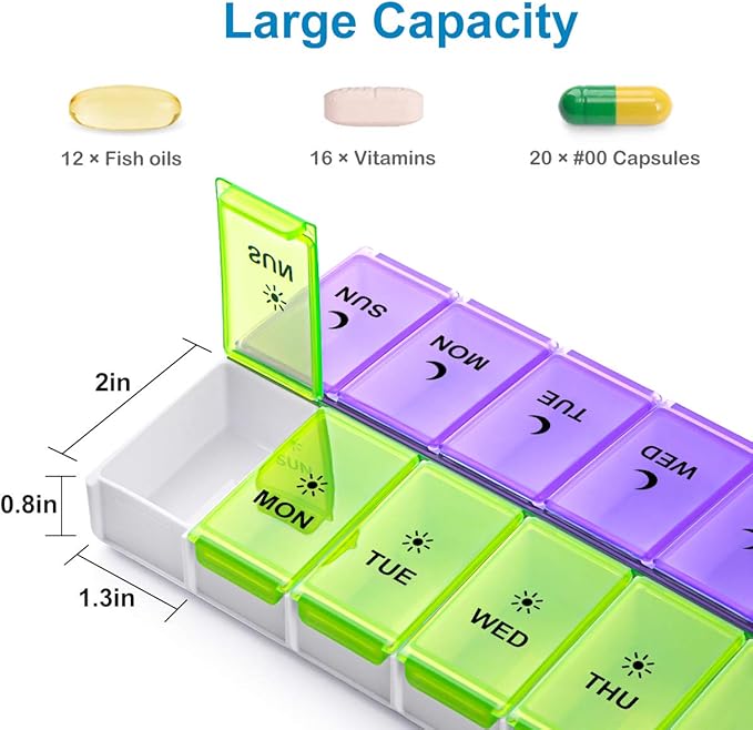 DANYING Extra Large Pill Organizer 2 Times a Day, XL Weekly Pill Box, AM PM Pill Case, Pill Container 7 Day, Vitamin Case Twice a Day