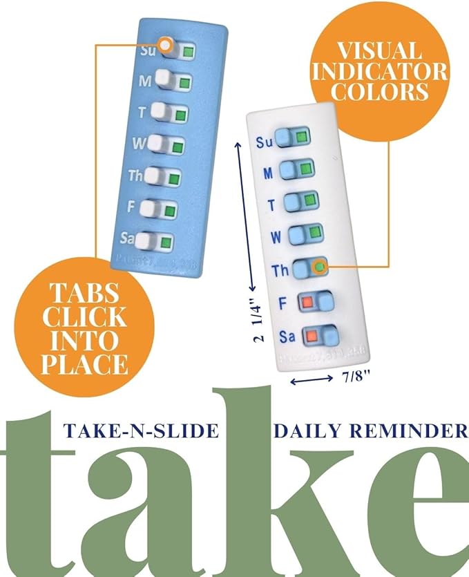 Peel and Stick Reusable for 12 + Refills, Pill/Medication/Vitamin/Pet Med Tracker & Reminder, Attach to Your Bottle, Organizer-Free, Curved‑Back (Blue, 5-Pack)