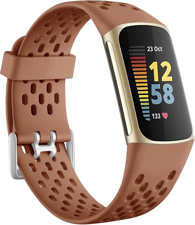 Getino Compatible with Fitbit Charge 5 Bands/Charge 6 Band Women Men, Soft Breathable Replacement Sport Strap Adjustable Bracelet for Fitbit Charge 5/ Charge 6 Advanced Fitness Tracker, Reddish Brown