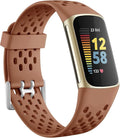 Getino Compatible with Fitbit Charge 5 Bands/Charge 6 Band Women Men, Soft Breathable Replacement Sport Strap Adjustable Bracelet for Fitbit Charge 5/ Charge 6 Advanced Fitness Tracker, Reddish Brown