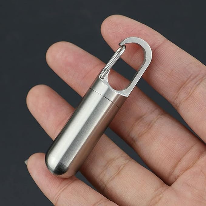 Stainless Steel Pill Container, Sealing Waterproof Portable Keychain Pill Holder Keychain Pill Holder for Outdoor Travel Purse