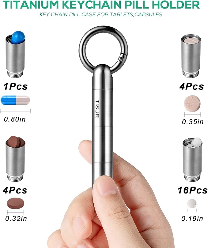 Titanium Pill Bottle+Micro Keychain Pill Holder
