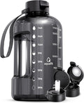 AQUAFIT 64 oz Water Bottle with Time Marker - Straw & Chug Lid - BPA Free Half Gallon Gym Water Bottle with Handle - Big Gallon Jug (Gray, 64 Ounces)