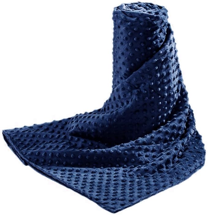 Acdyion Weighted Blanket with Removable Duvet Cover for Adults Queen Size (60"x80"), Heavy Blanket Cover with Soft Minky and 12 Ties, Machine Washable (Navy)