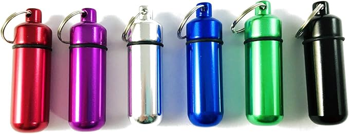 (6-Pack) Mini Waterproof Container ID Pill Holder Vial Key Chain with O Ring Seal