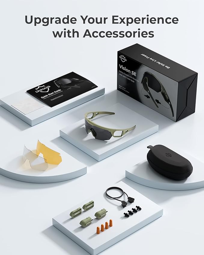 ONNAIS Shooting Glasses with Earplugs - ANSI Z87.1+ Safety Glasses with Detachable NRR 32dB Earplugs, Gifts for Men and Women