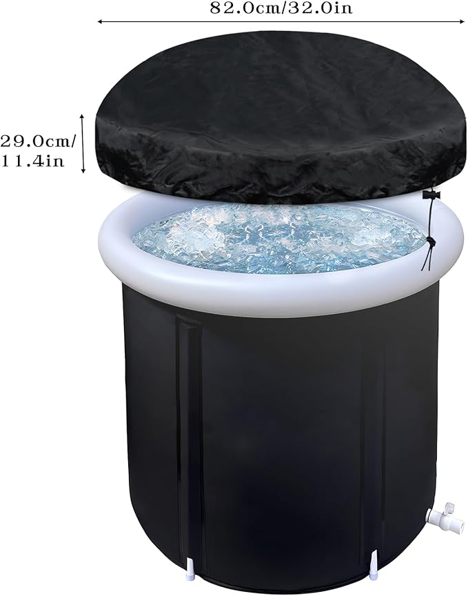 Klmnop Portable Ice Bath Cover, 32 Inch Waterproof Ice Tub Cover with Drawstring for Ice Plunge Tub and Cold Bath Tub(Black)