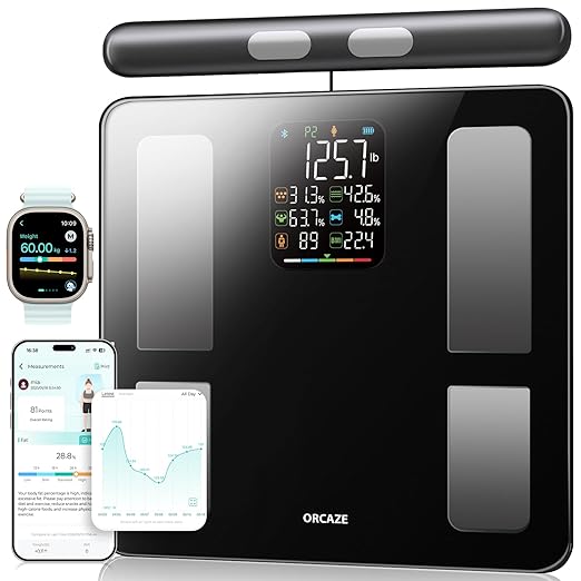 Smart Body Composition Scale for Body Weight, 8 Electrodes Digital Scale with BMI, Body Fat, Muscle Mass, 27 Body Composition Measurements, LCD Screen, Large Platform, 400lbs Upgrade
