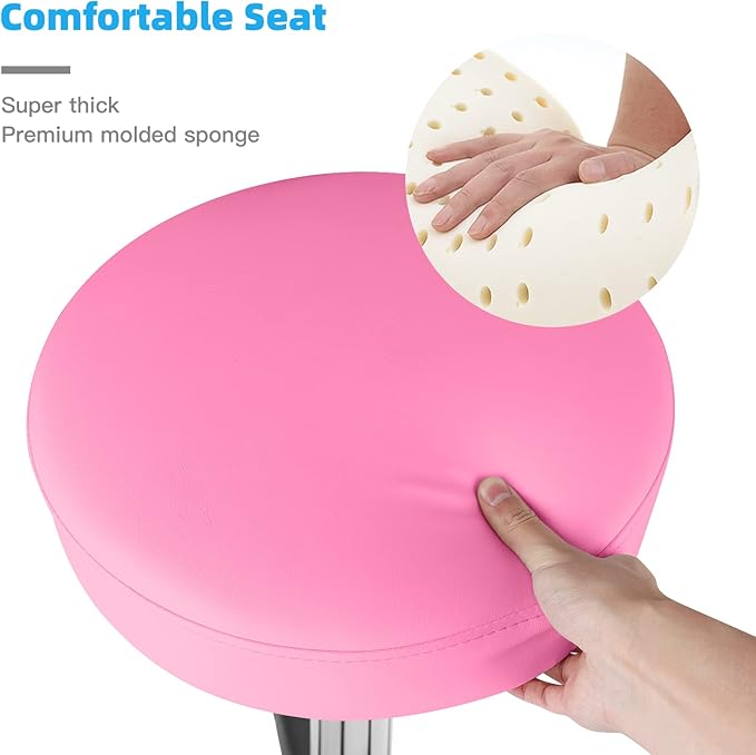 Rolling Stool with Wheels 400lbs Weight Capacity,Heavy Duty Lash Chair Adjustable for Tatoo Lab Massage Salon Spa Drafting Nail Teach,360 Swivel,Leather,Thick Seat Padding (Pink)